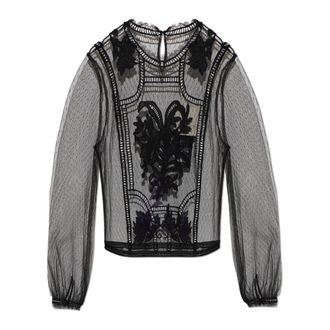 AllSaints Lace Top Cesca - Dames - Blouses - Zwart - S - Polyester - Overhemden