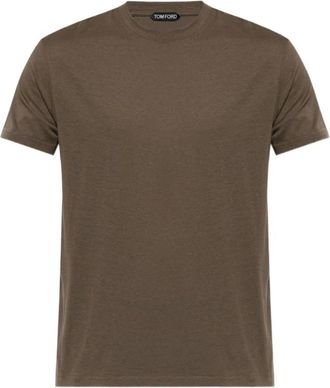 Tom Ford Tops, Heren, Groen, L, Katoen, Lyocell Katoenen T-shirt met Ronde Hals
