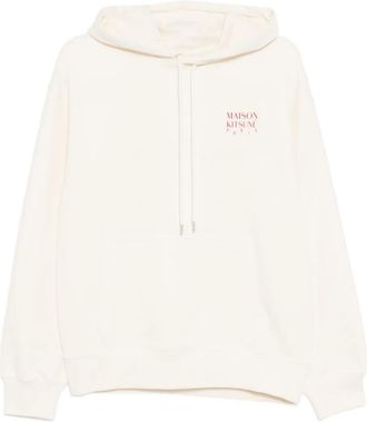 Maison Kitsun&eacute; logo-print hoodie - men - Organic Cotton - S - Neutrals