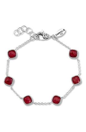 Samuel B. Sterling Silver Cushion Cut Semi-Precious Stone Station Bracelet in Red at Nordstrom Rack