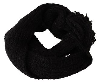 Dolce & Gabbana Womens Virgin Wool Knitted Wrap Shawl Black Nylon