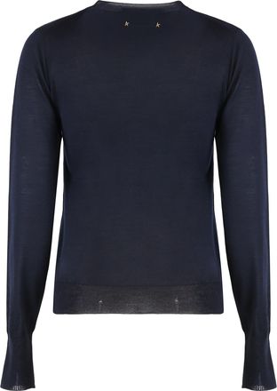 Golden Goose Womens Round-Neck Virgin Wool Sweater Dark Blue