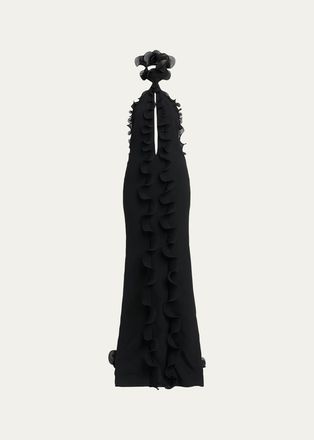 Tom Ford Silk Crepe Ruffled Halter Evening Dress