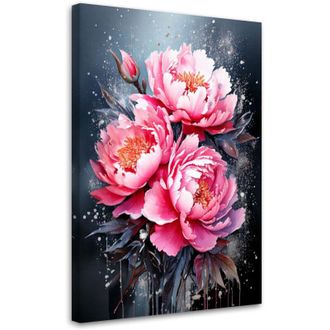 Artgeist Artgeist - Quadro su tela, Peonie Rosa Fiori Acquerello Sfondo scuro - 40x60