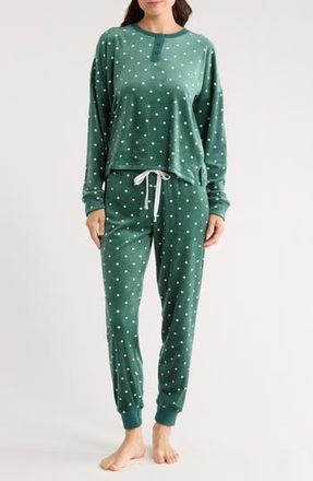 PJ Salvage Lets Get Toasty Polka Dot Velour Pajamas in Dark Forest at Nordstrom Rack, Size X-Small