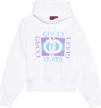 Gucci White Logo Print Hoodie