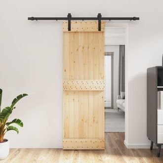 Berkfield Home Sliding Door with Hardware Set 70x210 cm Solid Wood Pine in Brown