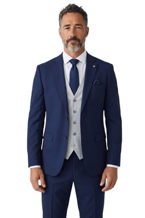 PAUL ANDREW Belmont Navy 3 Piece Suit with Silver Textured Waistcoat for Proms and Races