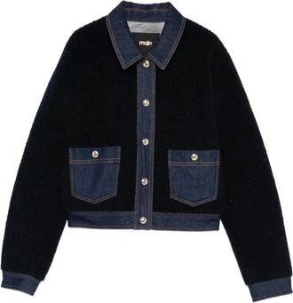 Maje denim-trim shearling jacket - women - Cotton/Polyurethane/Polyester - 40 - Blue