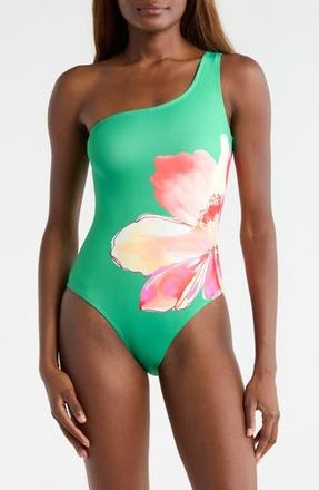 Hutch Placement Print One-Shoulder One-Piece Swimsuit in Green Trellis at Nordstrom Rack, Size Medium