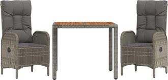 vidaXL Vidaxl - Set Comedor De Jard&iacute;n 3 Piezas Con Cojines Rat&aacute;n Sint&eacute;tico Gris