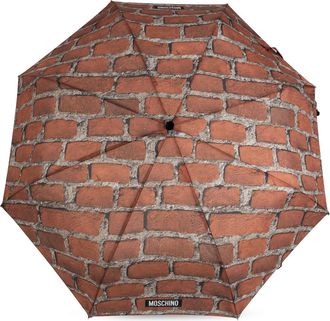 Moschino Folding Umbrella With Print, Unisex, Brown
