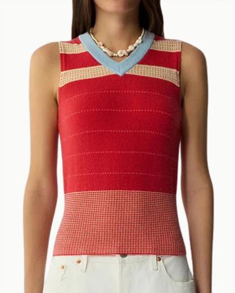 Guest In Residence Collegiate Stripe Vest In Scarlet Combo