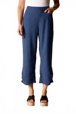 Habitat Linen Solid Pleat Button Capri Pant In Navy