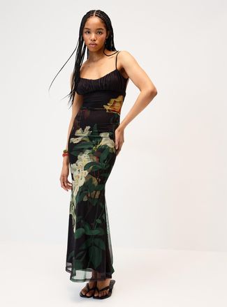 Twik Womens Dark flowers mesh maxi dress