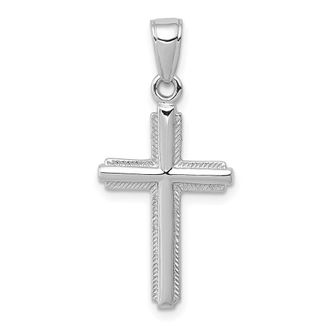 Diamond2Deal 14K White Gold Polished Cross With Striped Border Pendant