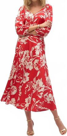 Joseph Ribkoff Floral Satin Peasant Blouse In Red/cream