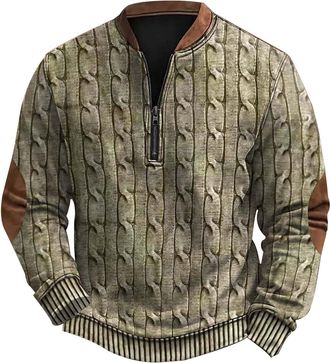 Generic Yolimok Mens Jumpers Sale Clearance UK Quarter Zip Pullover Casual Long Sleeve Sweater Slim Fit Sweater Mock Neck Polo Sweater Cowboy Western Hoodie V