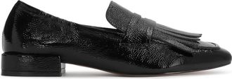 Kazar Zwarte gekreukte lakleren halfschoenen - Dames - Loafers - Zwart - 40 EU - Leer - Schoenen
