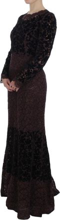 Dolce & Gabbana Womens Purple Floral Lace Ricamo Maxi Dress Black Rayon