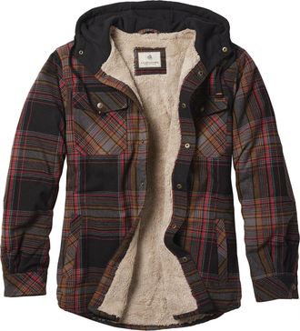 Legendary Whitetails Mens Camp Night Berber Lined Hooded Flannel Shirt Jacket, Licorice Root Plaid, L