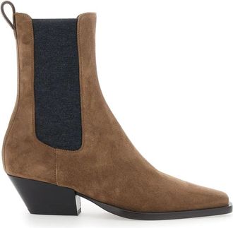 Brunello Cucinelli Enkellaarsjes met hak - Dames - Schoenen - Bruin - Maat: 36 EU Zijde