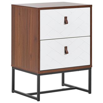 Beliani Beliani - Mesita De Noche Madera Oscura Con Patas De Metal Blanco 69 X 49 Cm Mesa De Noche Moderna Muebles De Dormitorio Tradicionales Nueva