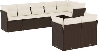 vidaXL Set Sof&aacute;s De Jard&iacute;n 8 Piezas Y Cojines Rat&aacute;n Sint&eacute;tico Marr&oacute;n Vidaxl