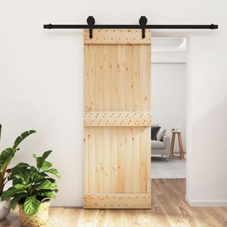 Berkfield Home Sliding Door with Hardware Set 80x210 cm Solid Wood Pine in Brown