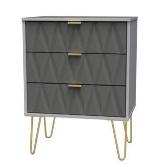 Welcome Furniture Glitz Ready Assembled Chest of Drawers with 3 Drawers - Shadow Matt & Grey - Welcome Furniture | TJ Hughes