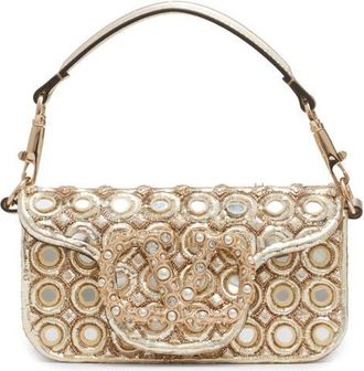 Valentino Garavani Small Loc&ograve; Jeweled & Beaded Leather Shoulder Bag in Old Silver/sahara Beige at Nordstrom
