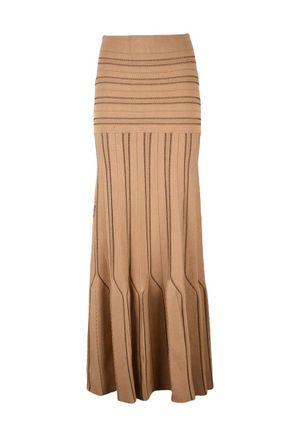 Elisabetta Franchi Long Knit Skirt - Beige