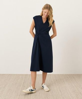 Pact Fit & Flare V-Neck Twist Dress Made with Organic Cotton in Navy at Nordstrom, Size Xx-Large