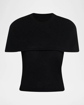 SIMKHAI Yuki Short-Sleeve Cashmere Cape Top
