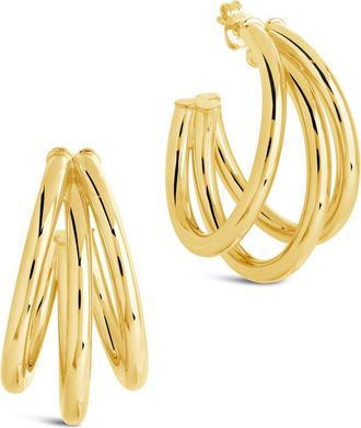 Sterling Forever Three Row Hoop Earrings in Gold at Nordstrom Rack