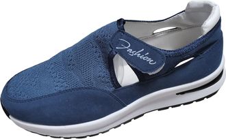 Generic Womens Fashion Hollow Out Leather Slip On Platform Sneakers Comfortable Casual Walking Footwear with Solid Color Design (Navy, 4.5)