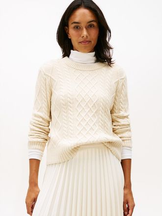 Tommy Hilfiger Womens Cable Knit Crewneck Sweater - Beige - XXL