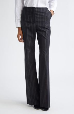 Sportmax Pinstripe Stretch Technical Wool Blend Gabardine Flare Pants in Black at Nordstrom, Size 14
