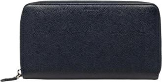 Prada Pre-owned Wallets, male, Blue, Size: ONE SIZE Pre-owned Saffiano Leather Long Zipper Wallet