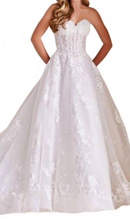 Mon Cheri Rose Strapless Lace Wedding Dress In White