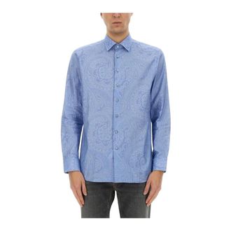 Etro Camicia in Cotone con Stampa Paisley Floreale - - Shirts - Uomo - Blu - L