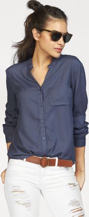 AJC Hemdbluse AJC, Damen, Gr. 46, lila (indigo), Web, Obermaterial: 100% Viskose, figurumspielend h&uuml;ftbedeckend, V-Ausschnitt, 1-Knopf-Manschette mit Schl