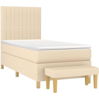 vidaXL Vidaxl - Cama Box Spring Con Colch&oacute;n Tela Color Crema 90x200 Cm