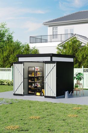 Living and Home 6.6x8.5 ft Metal Garden Tool Storage Shed With Double Door & Daylight Roof Panel, Black in Charcoal
