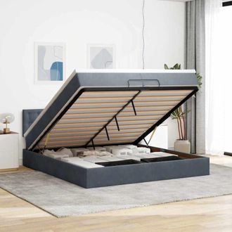 vidaXL Cama Con Luces De Tiras Led Gris Oscuro 200 X 200 Cm Terciopelo