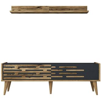 Dmora Mobile porta tv Achernar, Credenza da soggiorno, Armadio basso per tv, Base parete attrezzata, 140x45h35 cm, Noce e Antracite, con imballo