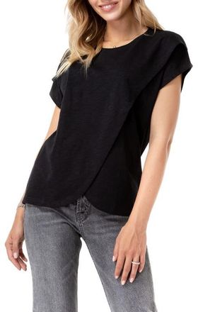 Accouch&eacute;e Handy Crossover Short Sleeve Cotton Maternity/Nursing Top in Black at Nordstrom, Size X-Large