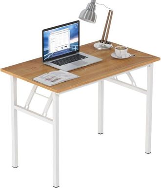 Soges Soges Escritorio Plegable,100 X 60 X 75 Cm, Escritorio Compacto Para Ordenador, Mobiliario De Oficina, Escritorio Para Pc, Mesa De Trabajo,teca Blanca