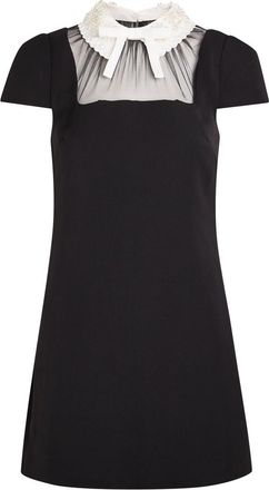 Self Portrait Faux Pearl-embellished Crepe Mini Dress - Black - 16 (UK16 / XL)