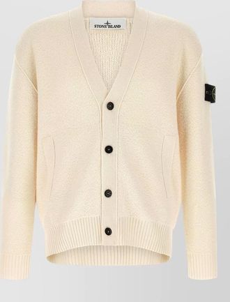 Stone Island virgin wool textured v-neck cardigan